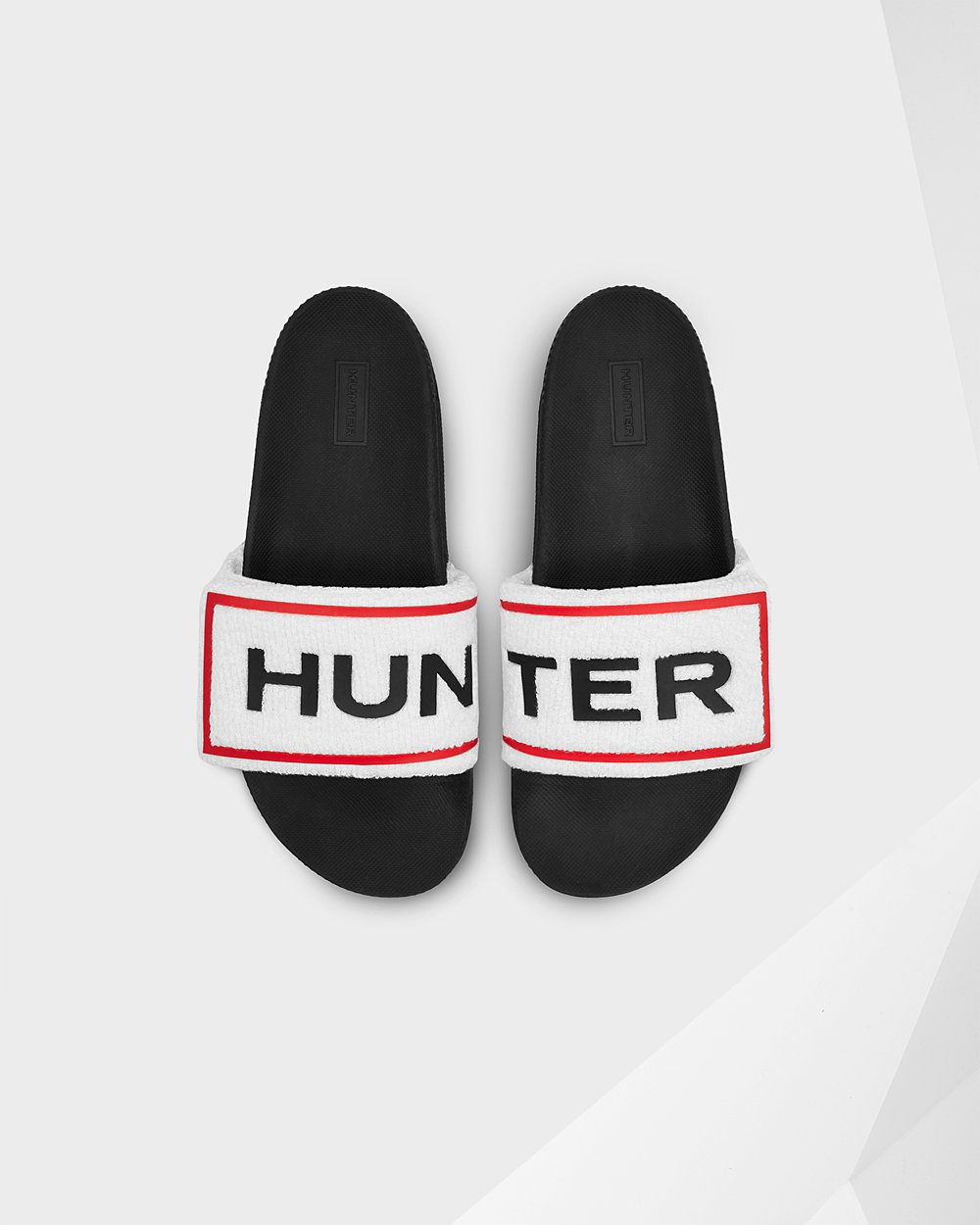 Hunter Badesandaler Dame Sort/Hvide | Original Terry Towelling Logo Adjustable | YHMNV-8216